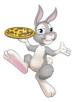 Easter Bunny Rabbit Cartoon Pizza Restaurant Chef Stock Illustration