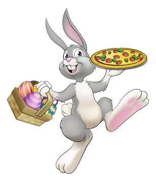 Easter Bunny Rabbit Cartoon Pizza Restaurant Chef Stock Illustration