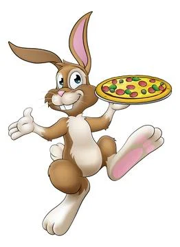 Easter Bunny Rabbit Cartoon Pizza Restaurant Chef Stock Illustration