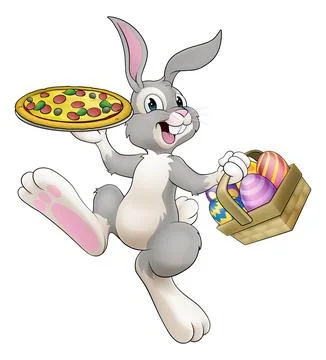 Easter Bunny Rabbit Cartoon Pizza Restaurant Chef Stock Illustration