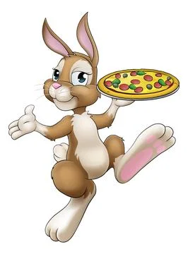 Easter Bunny Rabbit Cartoon Pizza Restaurant Chef Stock Illustration