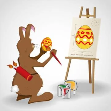 Easter bunny rabbit decorating an easter egg as given by a blue print Stock Illustration