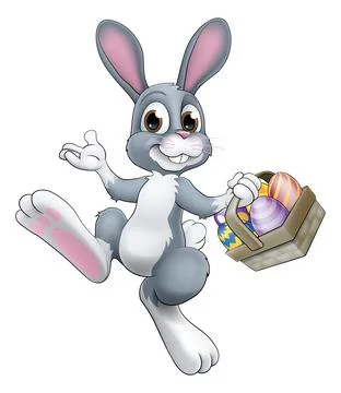 Easter Bunny Rabbit With Easter Egg Basket Cartoon Stock Illustration