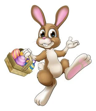 Easter Bunny Rabbit With Easter Egg Basket Cartoon Stock Illustration