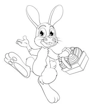 Easter Bunny Rabbit With Easter Egg Basket Cartoon Stock Illustration