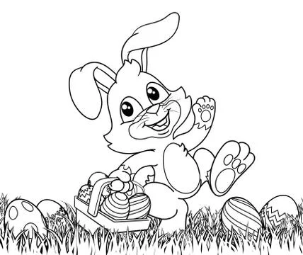 Easter Bunny Rabbit Eggs Basket Background Cartoon Illustrazione stock