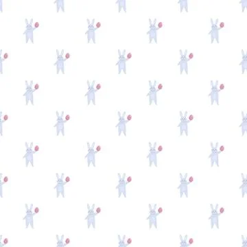 Easter bunny rabbit holding egg seamless pattern 库存插图