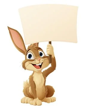 Easter Bunny Rabbit Holding a Sign Cartoon Stock Illustration