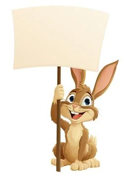 Easter Bunny Rabbit Holding a Sign Cartoon Stock Illustration