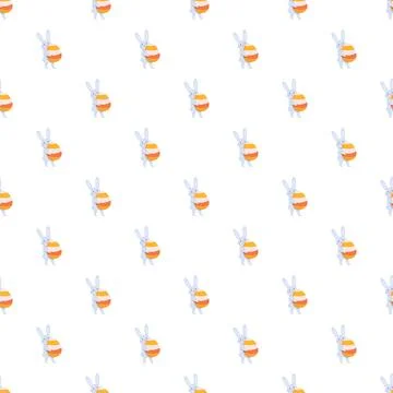 Easter bunny rabbit holding yellow patterned egg seamless pattern Stock Illustration