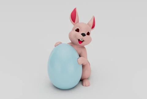 Easter bunny rabbit minimal 3d rendering on white background Stock Illustration