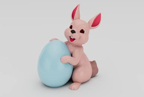 Easter bunny rabbit minimal 3d rendering on white background Stock Illustration