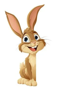 Easter Bunny Rabbit Peeking Around Sign Cartoon Stock Illustration