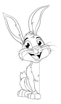 Easter Bunny Rabbit Peeking Around Sign Cartoon Stock Illustration