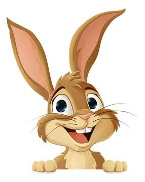 Easter Bunny Rabbit Peeking Around Sign Cartoon Stock Illustration