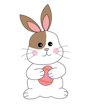 Easter Bunny. Rabbit with a pink egg in its paws Stock Illustration