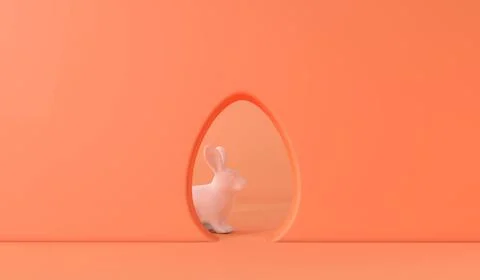 Easter bunny rabbit seen through an easter egg shaped hole. 3D Rendering Ilustração Stock