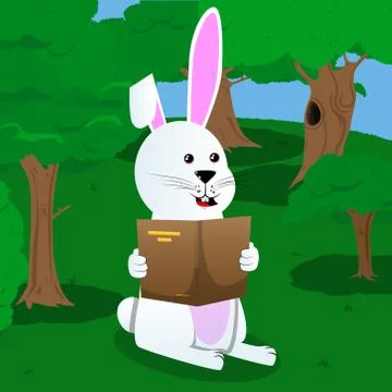 Easter bunny reading a book. Vector cartoon character illustration. Stock Illustration