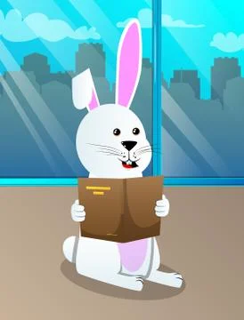 Easter bunny reading a book. Vector cartoon character illustration. Stock Illustration