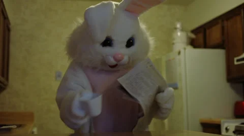 Easter bunny reads newspaper Stock Footage 32714520