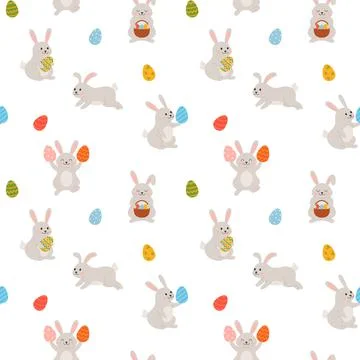 Easter bunny seamless pattern, cartoon flat vector illustration on white Stock Illustration