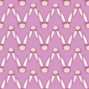 Easter bunny seamless pattern on purple background Stock Illustration