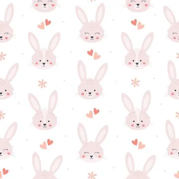 Easter bunny seamless pattern. White rabbit. Happy Easter. Stock Illustration
