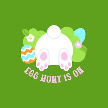 Easter Bunny Searching for Eggs with Egg Hunt is On Text and Colorful Eggs Stock-Illustration