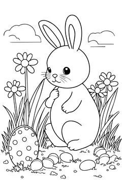 Easter bunny searching for eggs in forest vector 스톡 일러스트