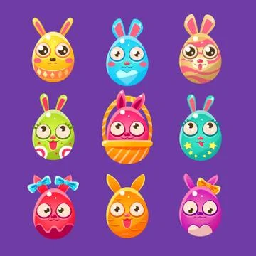 Easter Bunny In Shape Of An Egg In Different Designs Stock Illustration