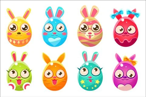 Easter Bunny In Shape Of An Egg In Different Designs Illustrazione stock