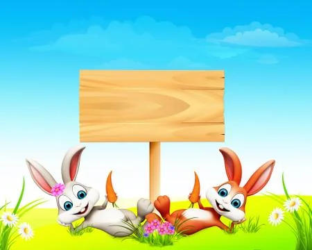 Easter bunny with sign Stock Illustration