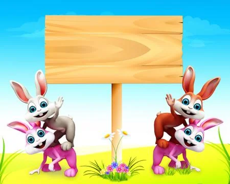 Easter bunny with sign Stock Illustration