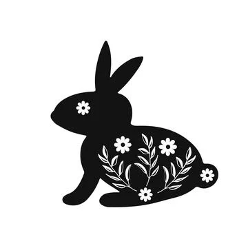 Easter bunny silhouette with floral elements on it. Easter celebration banner 스톡 일러스트