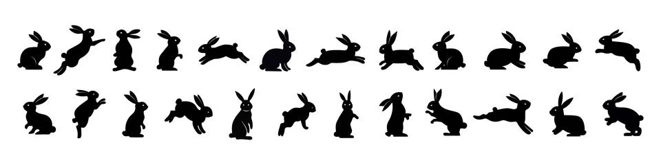 Easter bunny silhouette vector set. Clean black rabbit shapes perfect for h.. Stock Illustration