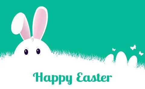 Easter bunny sitting in dense grass - Vector Stock Illustration