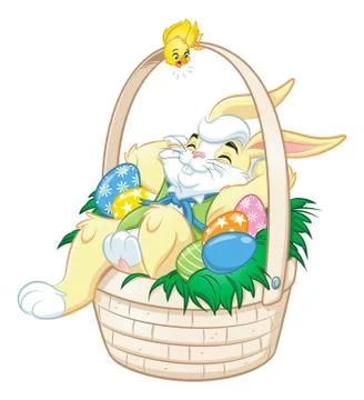 Easter Bunny Sleeping In Basket Stock Illustration
