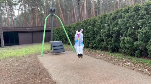 Easter Bunny Slides Zip Line Stock Footage 305320543