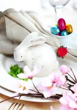 Easter bunny table setting Stock Photos