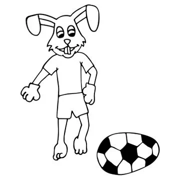 Easter bunny in a tracksuit kicks an Easter egg in the form of a soccer ball. Stock Illustration