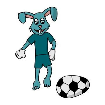Easter bunny in a tracksuit kicks an Easter egg. soccer ball. white backgroun Stock Illustration