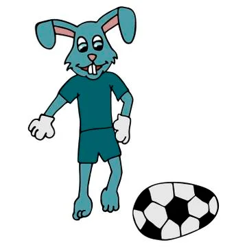 Easter bunny in a tracksuit kicks an Easter egg in the form of a soccer ball. Stock Illustration