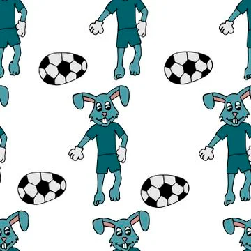 Easter bunny in a tracksuit kicks an Easter egg in the form of a soccer ball. Stock Illustration