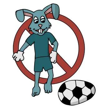 Easter bunny in a tracksuit kicks an Easter egg in the form of a soccer ball Stock Illustration