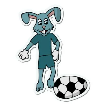Easter bunny in a tracksuit kicks an Easter egg in the form of a soccer ball. Stock Illustration