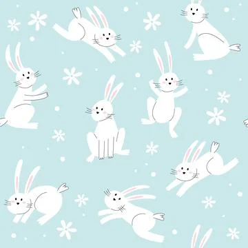 Easter bunny trendy pattern. Minimalist holiday characters, cute stylized Illustrazione stock