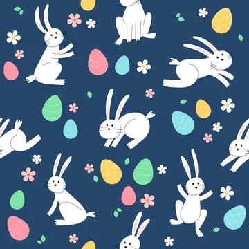 Easter bunny trendy pattern. Minimalist holiday characters, cute stylized Stock Illustration