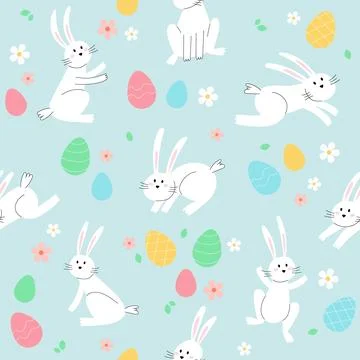 Easter bunny trendy pattern. Minimalist holiday characters, cute stylized Illustrazione stock