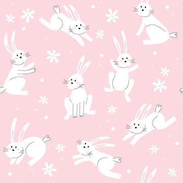 Easter bunny trendy pattern. Minimalist holiday characters, cute stylized イラスト素材