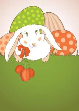 Easter Bunny with tulips postcard Stock Illustration